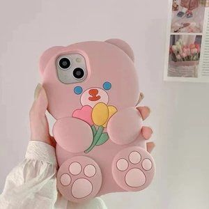 Pink Cartoon Bear Design Silicone Anti-fall Phone Case for iPhone 13 Pro Max